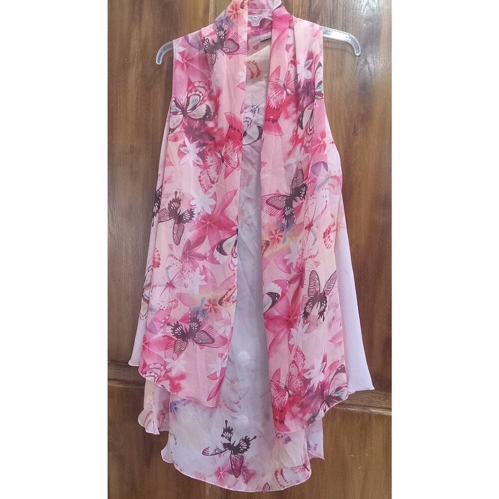 Womens One Size Sheer Pink Flowy Butterfly Vest Cover Up Beach Fairy Boho Summer